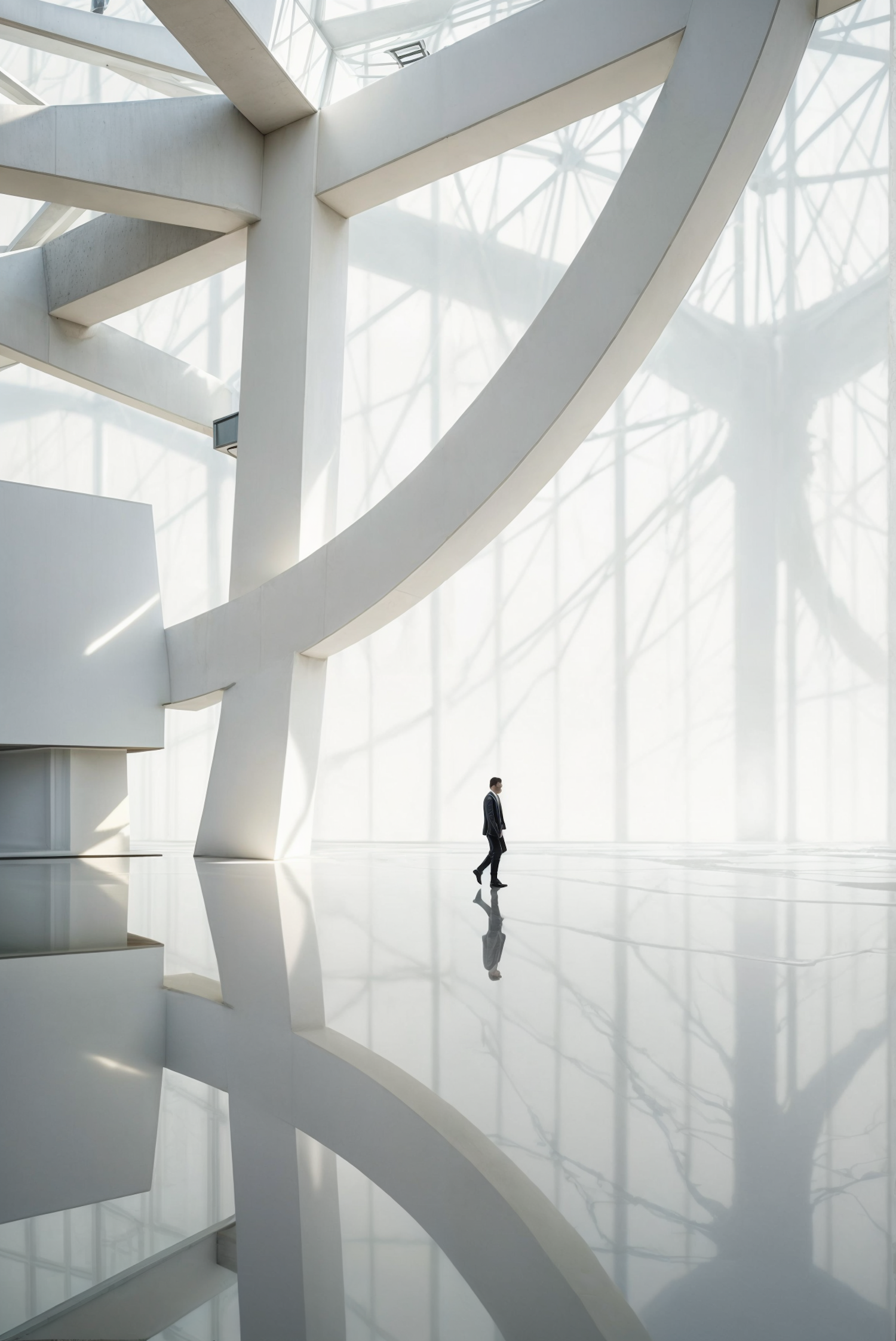 Modern Architectural Space with Lone Figure