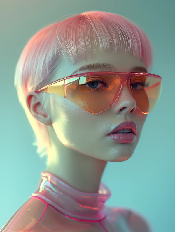 Serene Woman with Pink Hair and Sunglasses