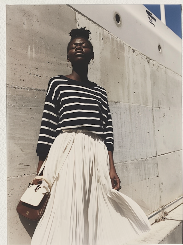 Fashionable Woman Against Concrete Wall