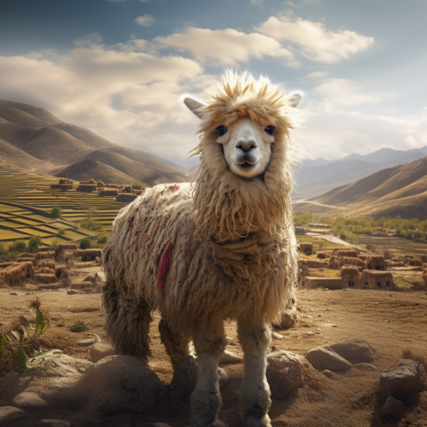 Beige Alpaca in Andean Farmlands