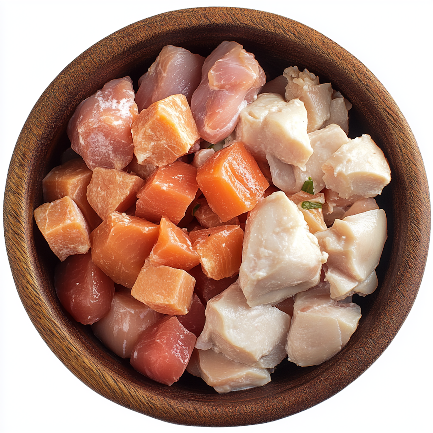 Assorted Raw Seafood in Wooden Bowl