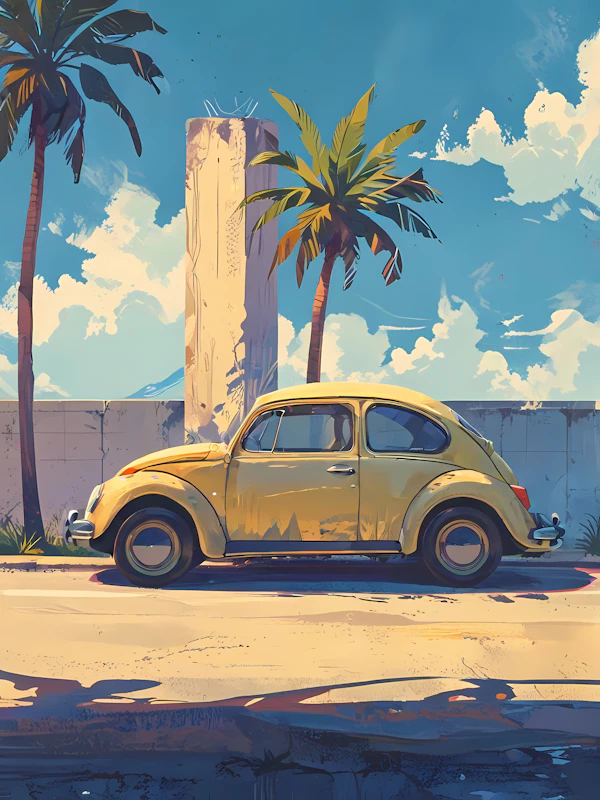 Vintage Yellow Car on Sunlit Street