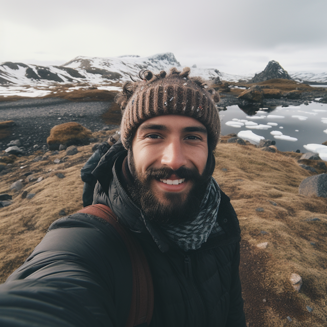 Adventurous Explorer's Wintry Selfie