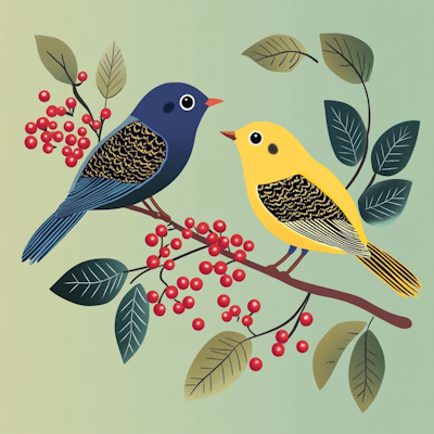 Stylized Birds on a Branch