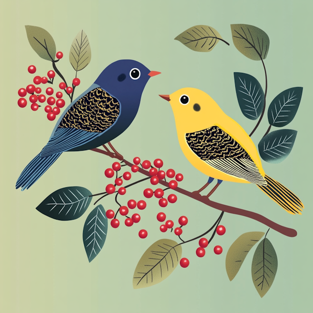 Stylized Birds on a Branch