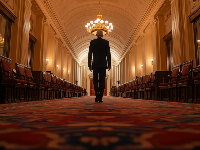 Solitary Figure in Grand Hallway