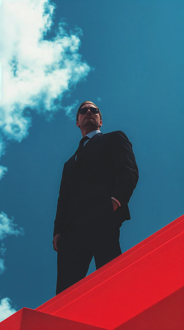 Man in Black Suit Against Blue Sky