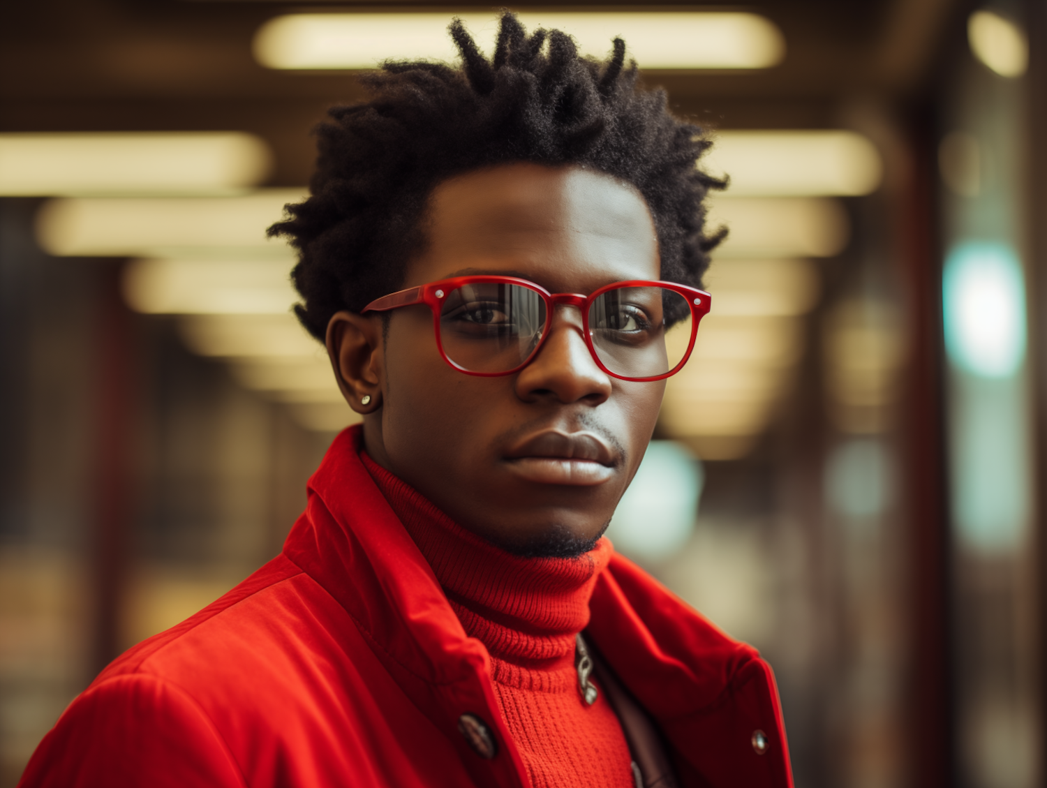 Stylish Red-Toned Portrait with Poised Young Man