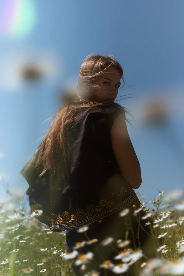 Golden Attire Amidst Flowers
