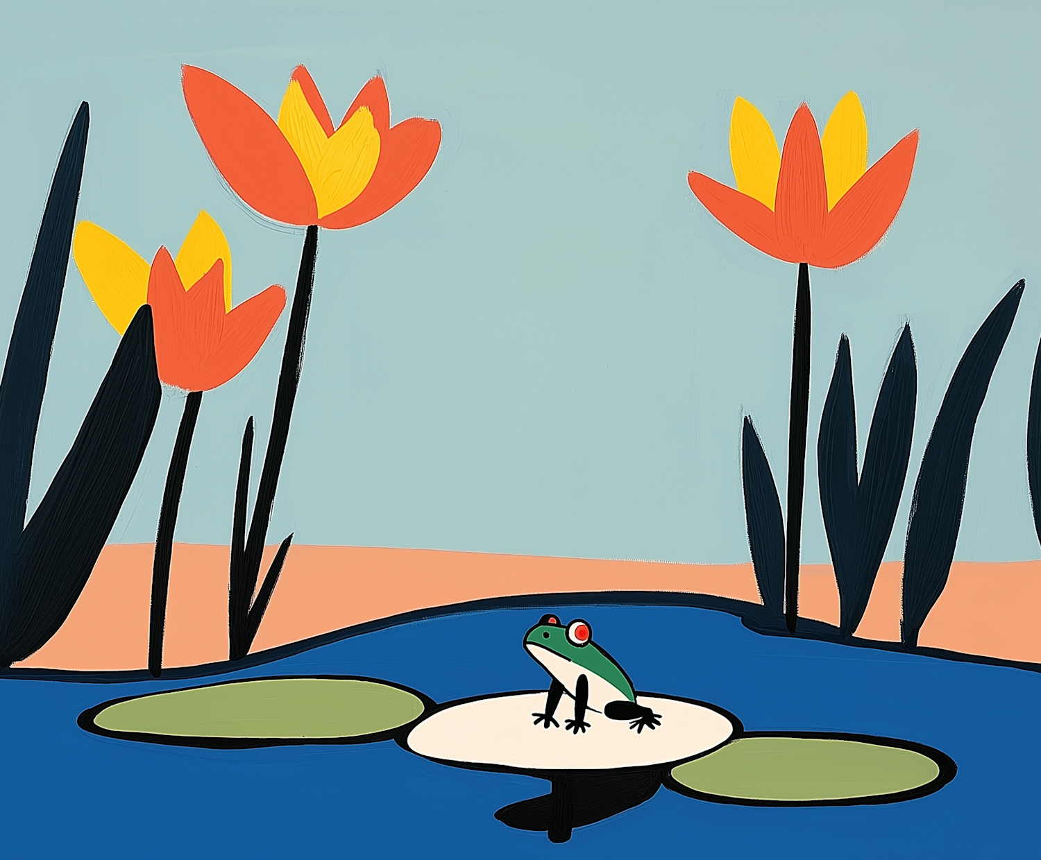 Whimsical Tulips and Frog Illustration