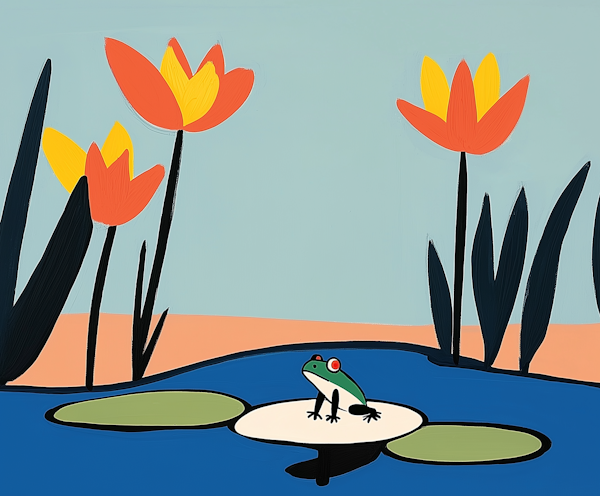 Whimsical Tulips and Frog Illustration