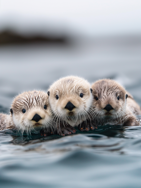 Sea Otters Floating Together