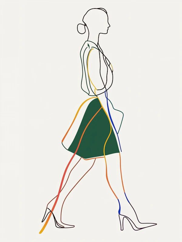 Minimalist Line Drawing of a Woman Walking