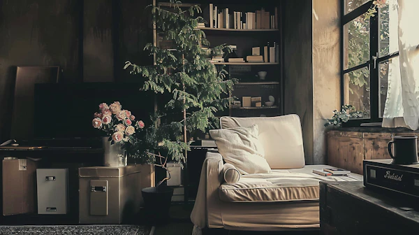Cozy Home Library and Christmas Atmosphere