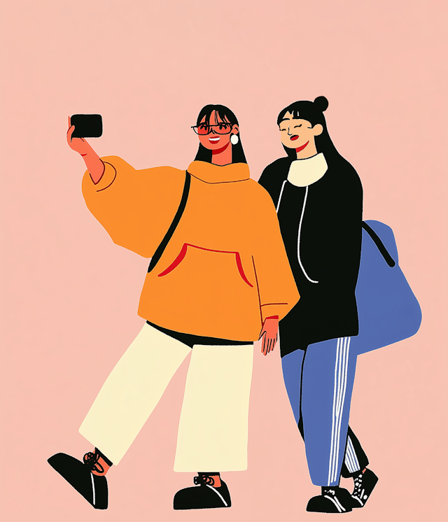 Cheerful Friends Taking a Selfie