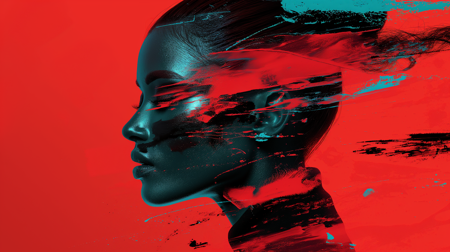 Teal and Red Abstract Portrait