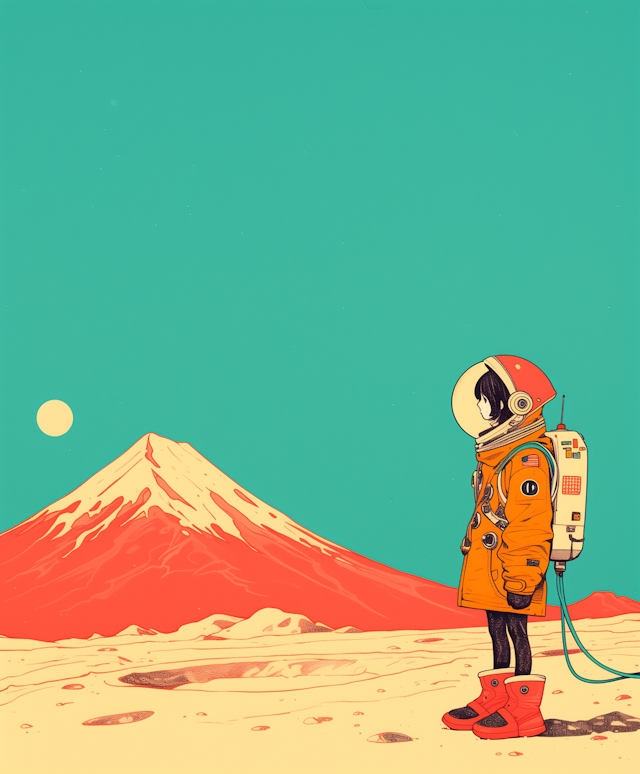 Lone Astronaut on Alien Landscape