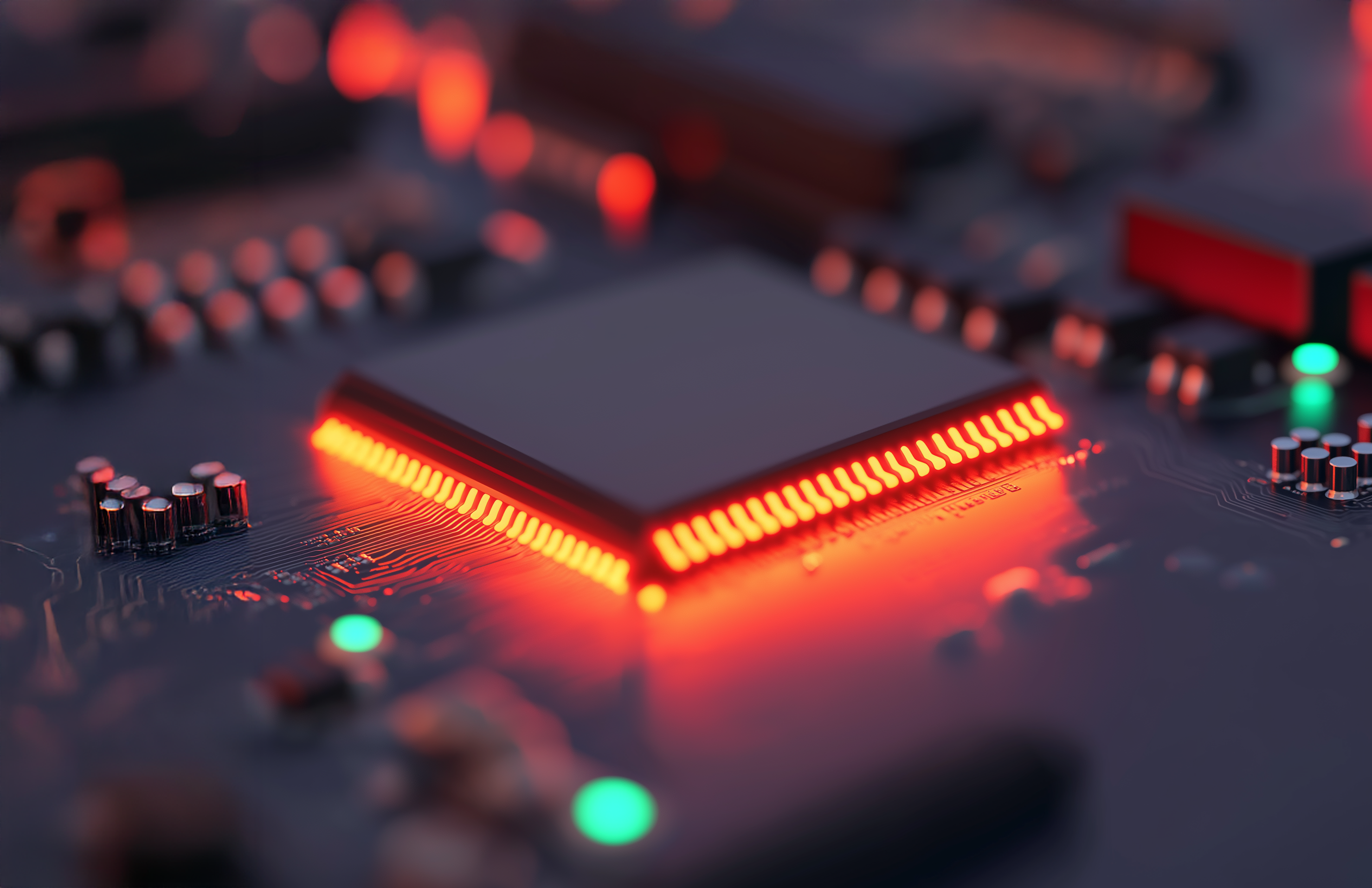 Close-up of Computer Chip with Glowing Lights Photo on Lummi