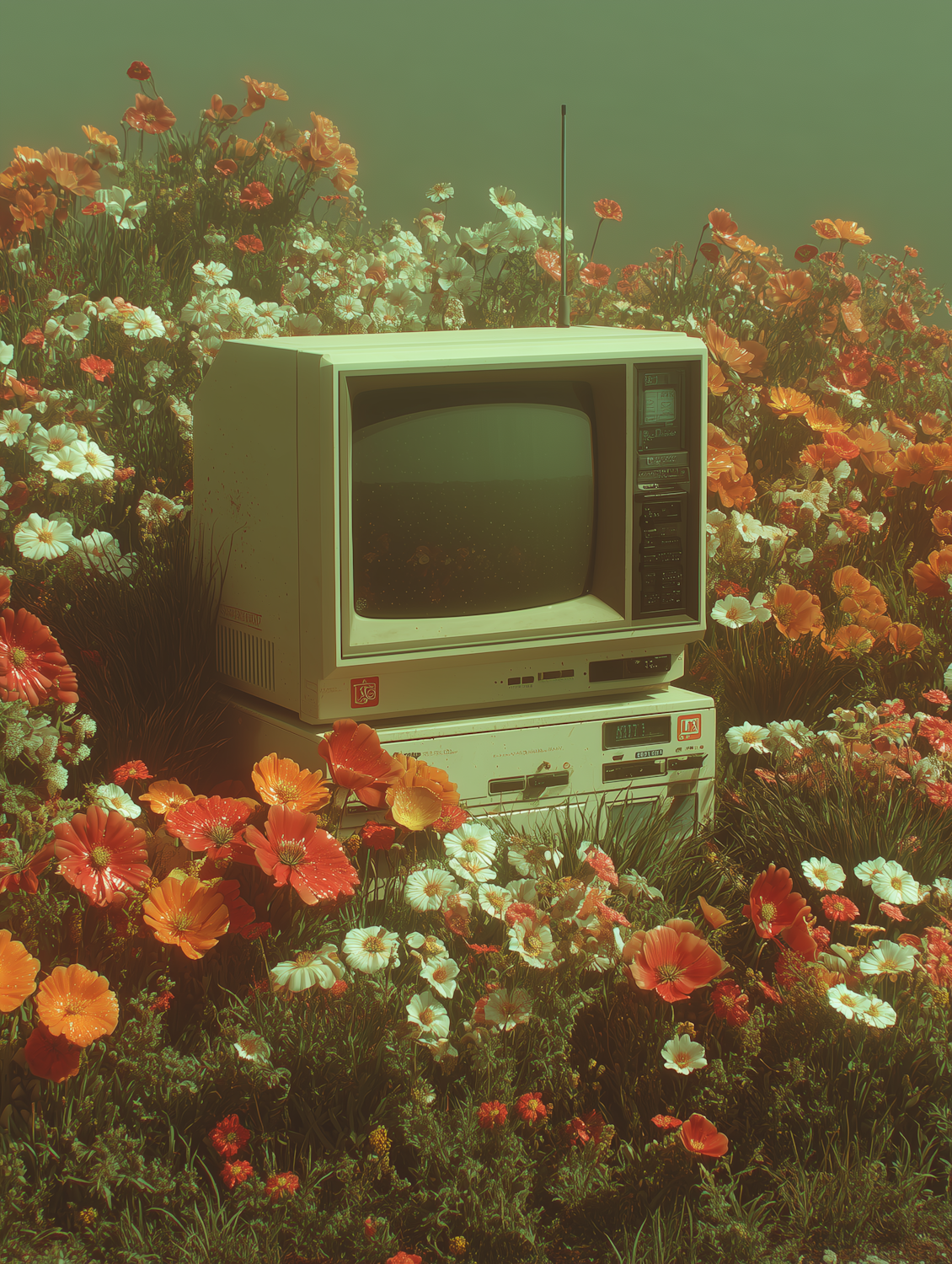 Vintage Computer in Flowers