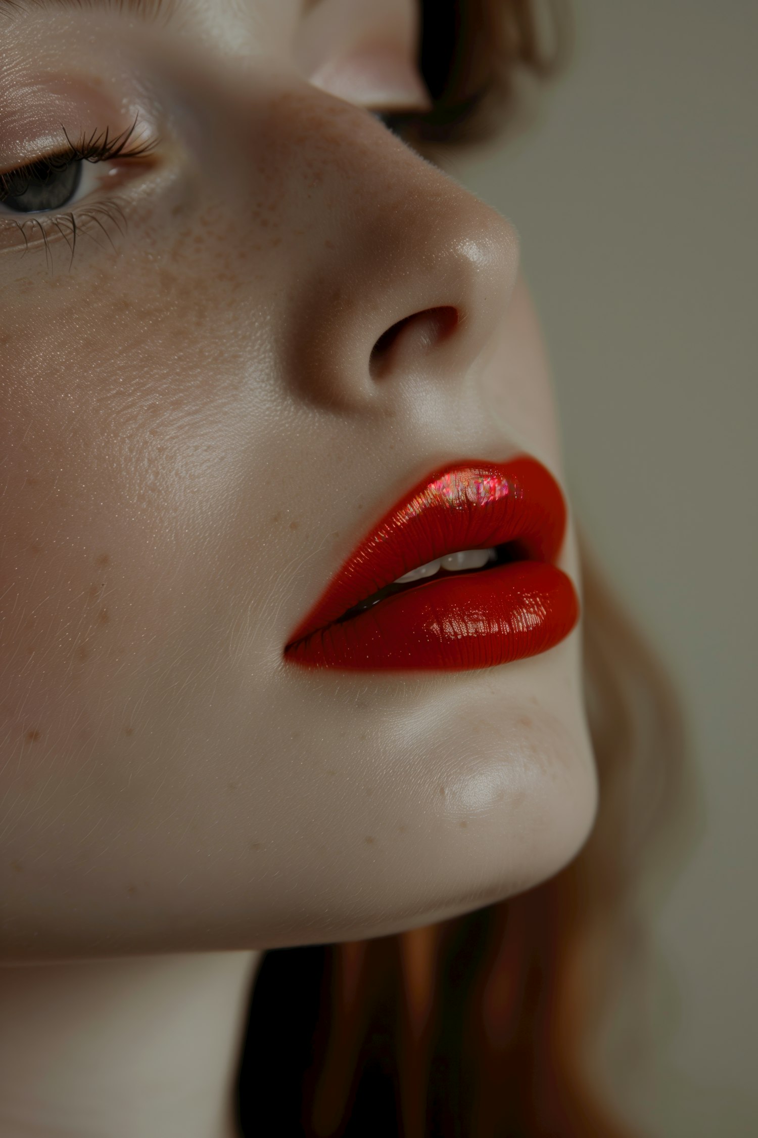 Close-up of Face with Red Lipstick