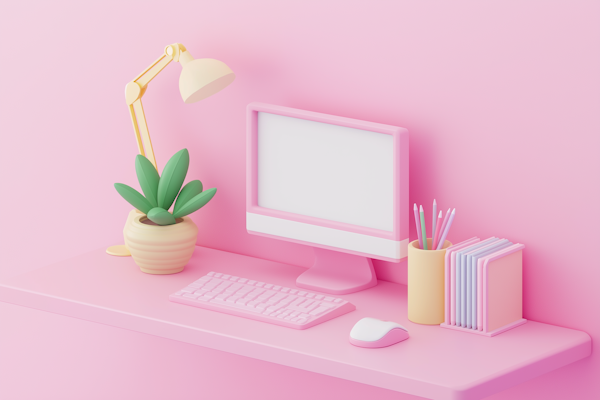 Modern Minimalist Workspace in Pastel Tones