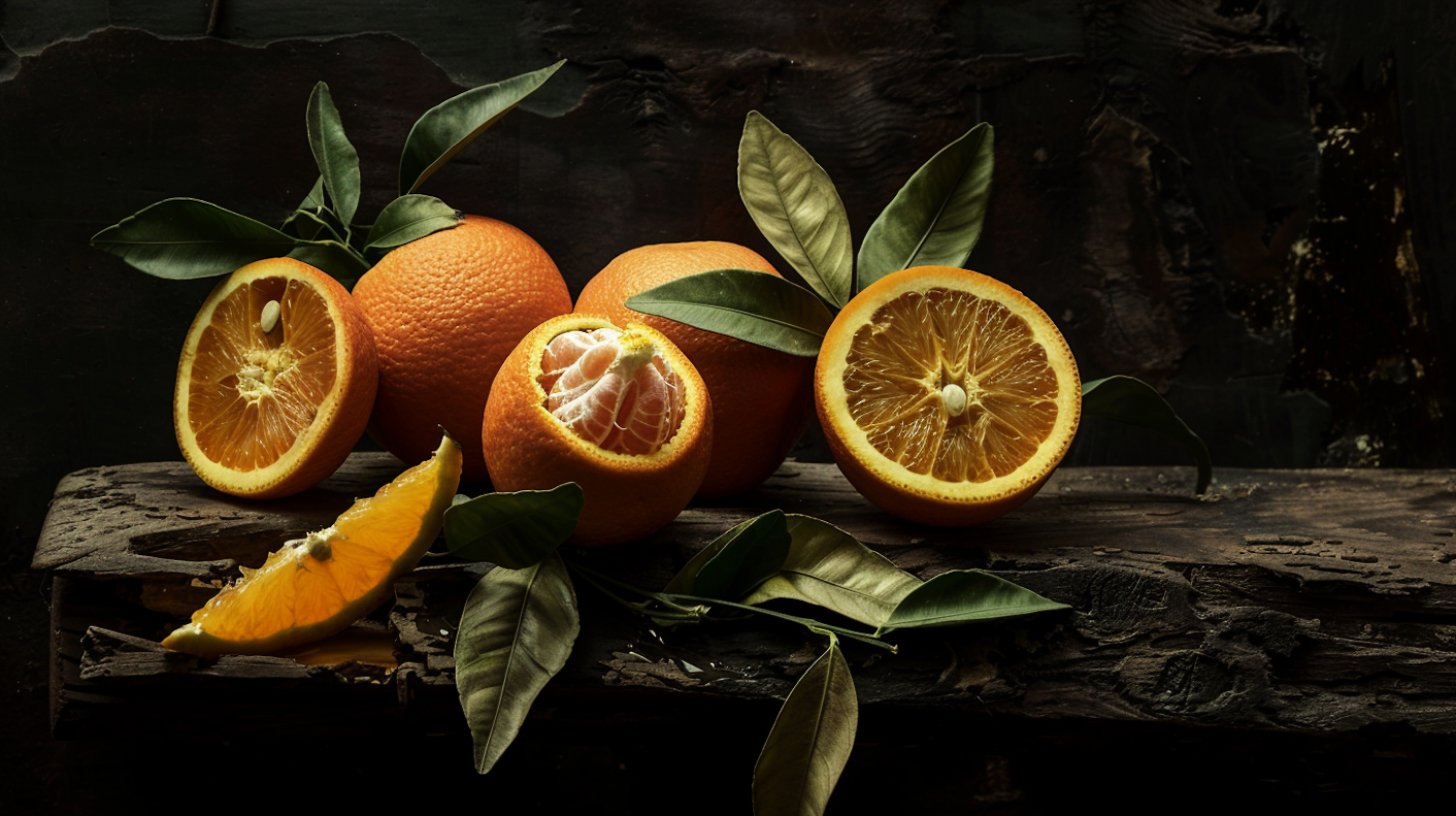 Rustic Oranges on Wooden Surface