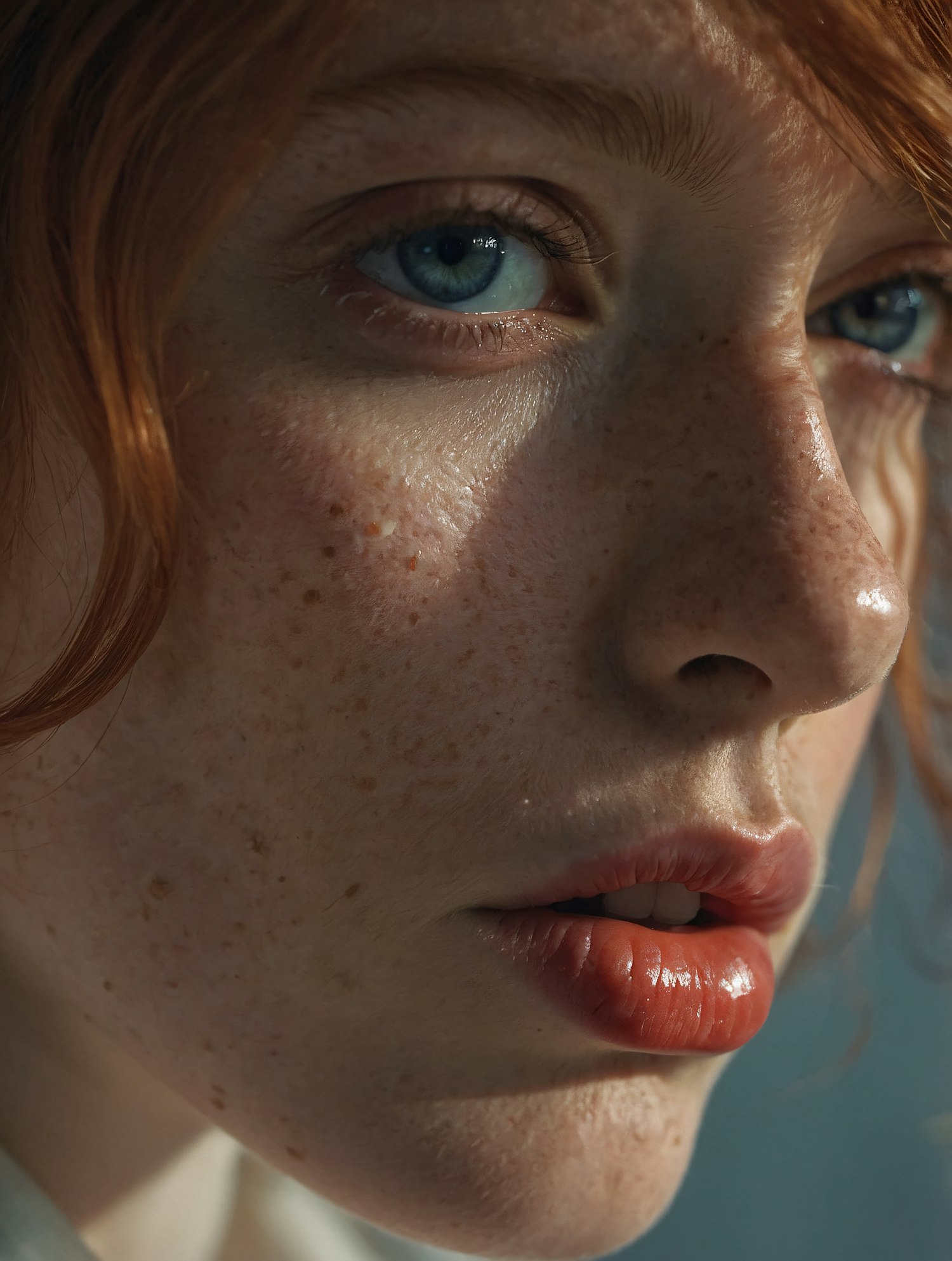 Close-up Portrait of a Freckled Subject