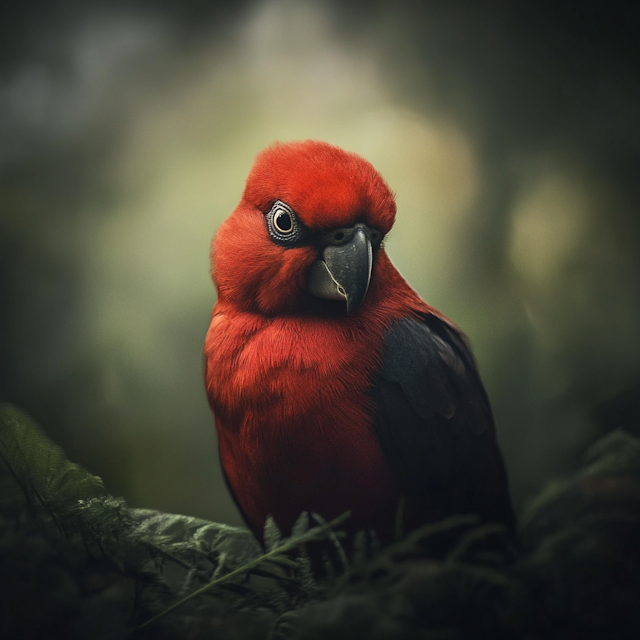 Red Parrot in Lush Foliage