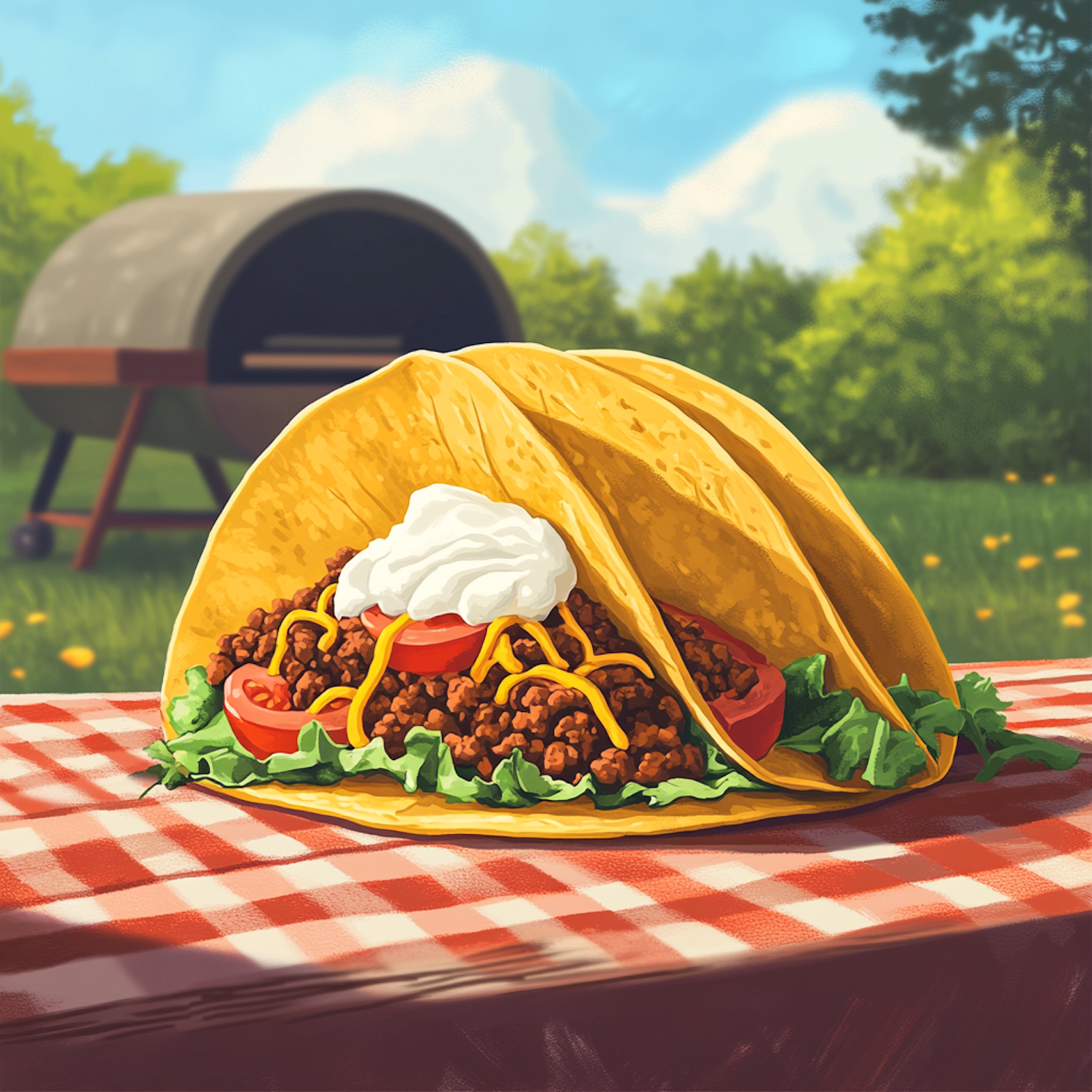 Vibrant Taco on Checkered Tablecloth