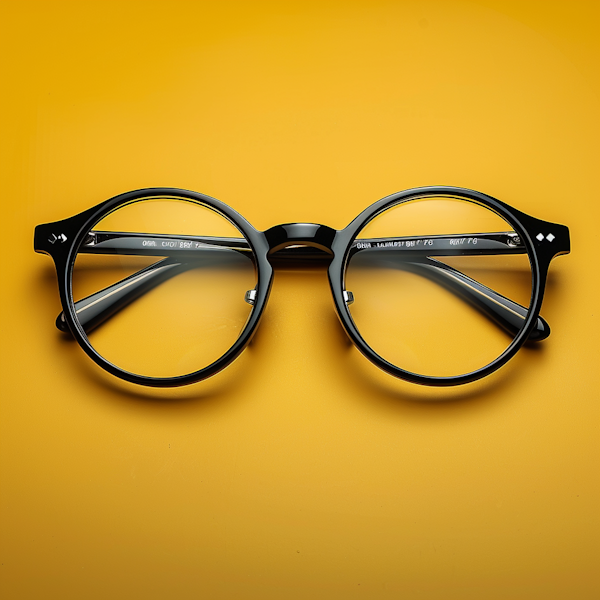 Classic Round-frame Eyeglasses on Yellow Background