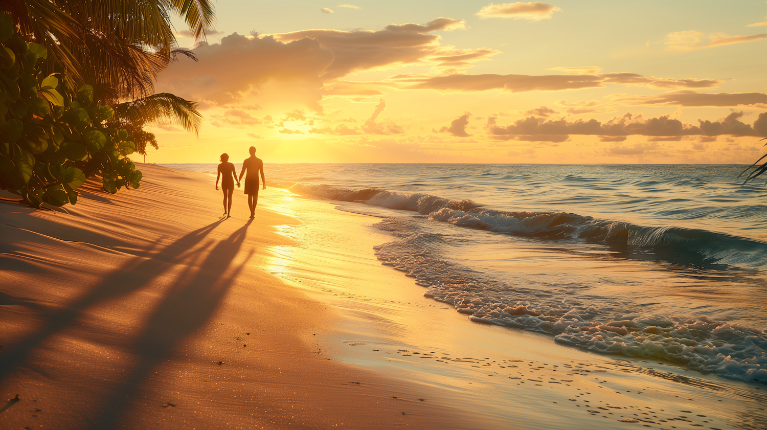 Serene Beach Sunset with Couple