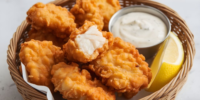 Fried Fish Fillets with Tartar Sauce and Lemon