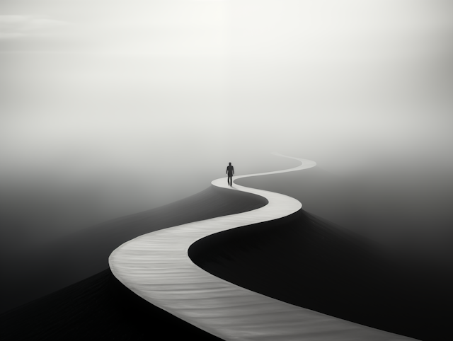 Lone Figure on a Monochrome Path