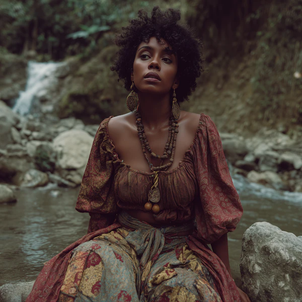 Serene Woman by Stream