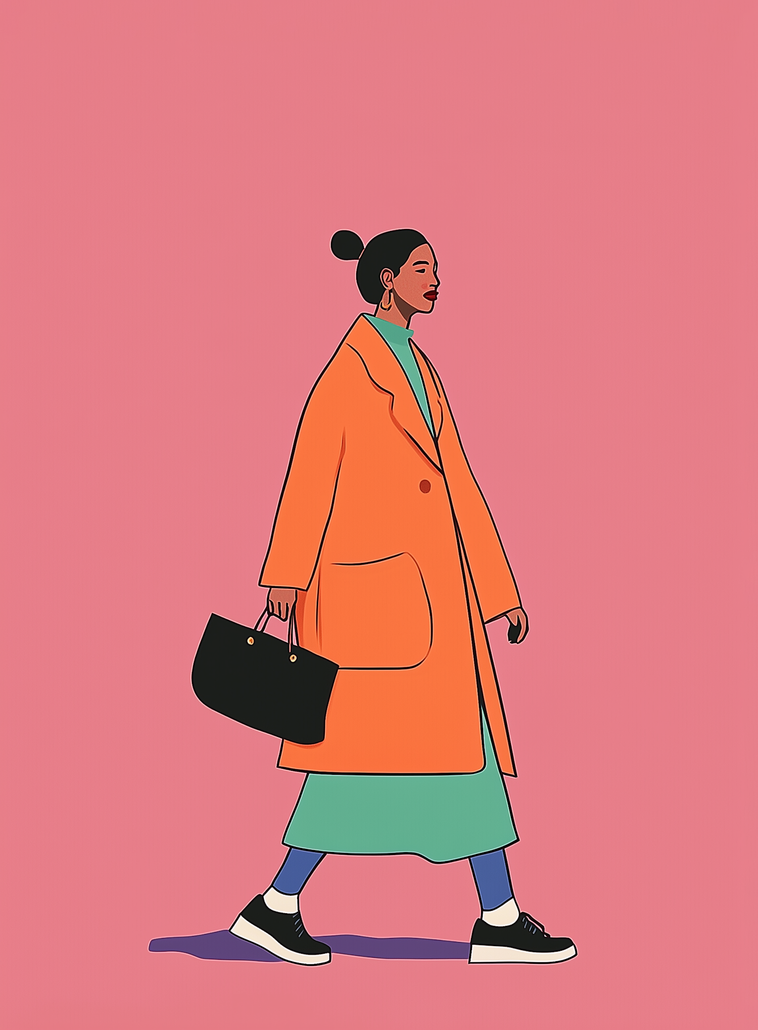 Stylized Illustration of Confident Woman Walking