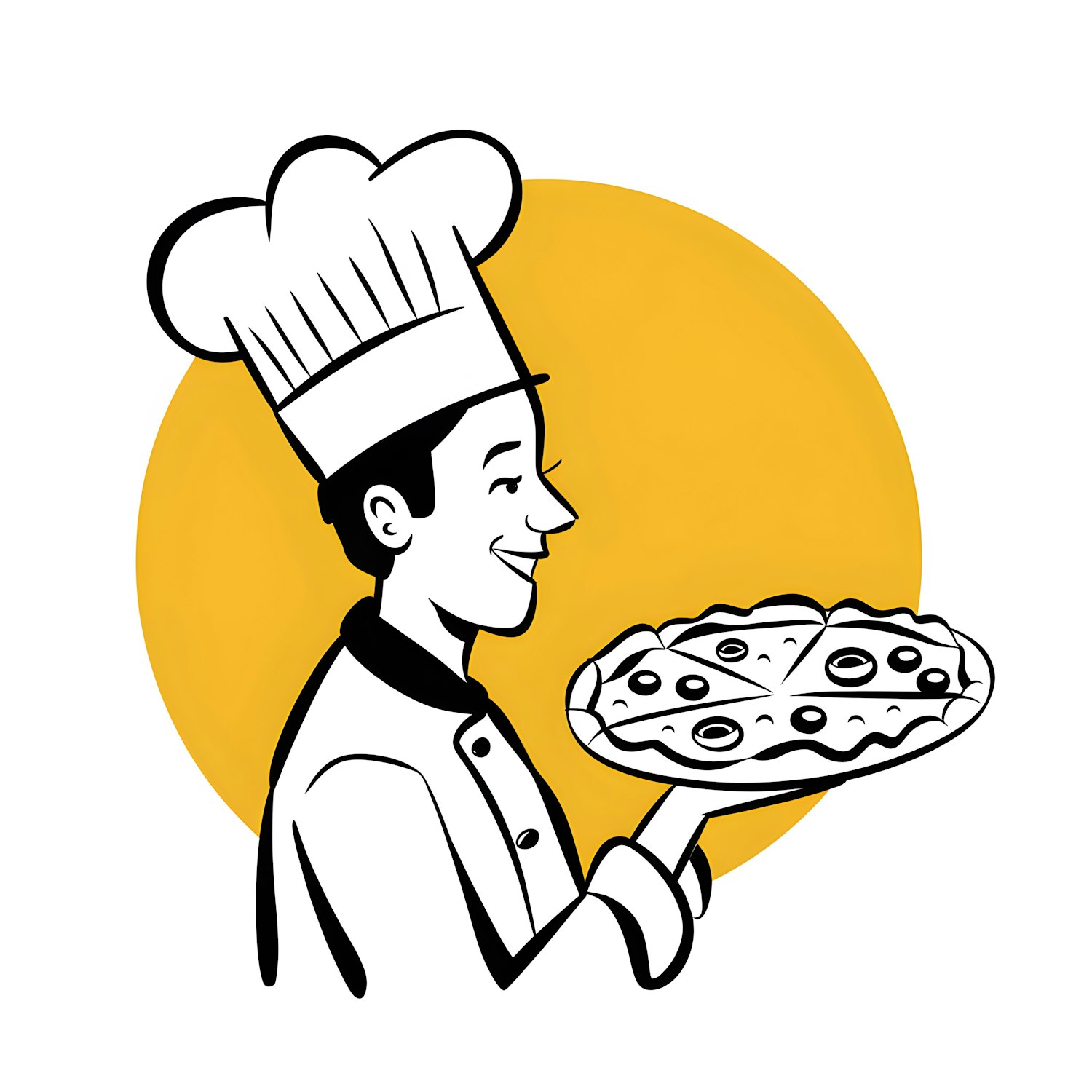 Cheerful Chef with Pizza Illustration