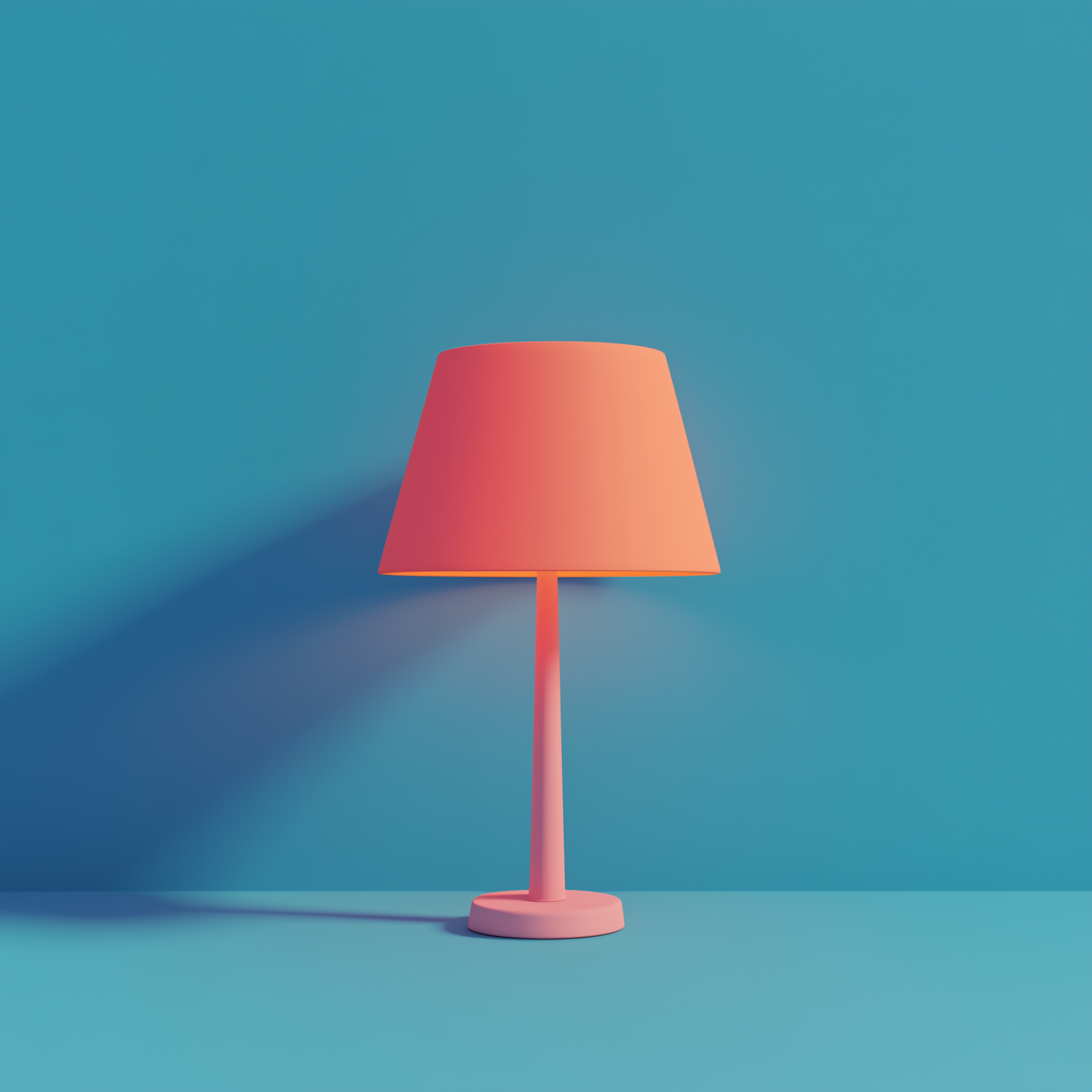 Coral Pink Table Lamp Against Blue Background