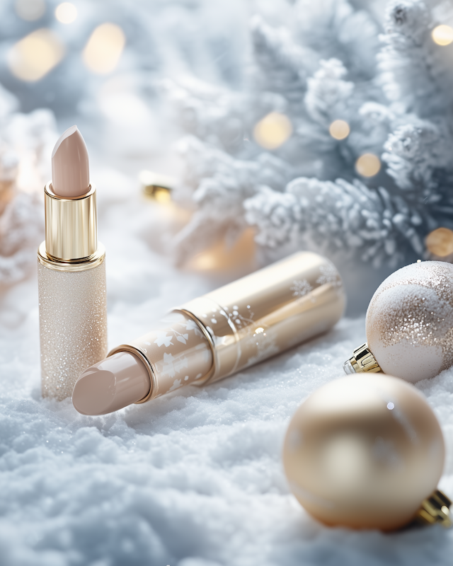 Elegant Lipsticks on Snowy Surface