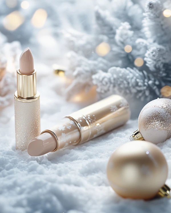 Elegant Lipsticks on Snowy Surface