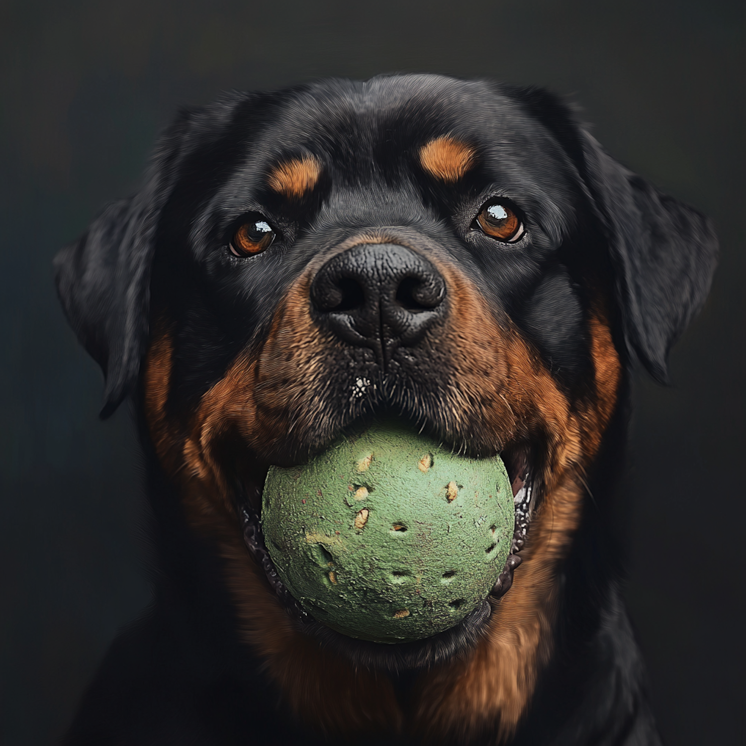 Rottweiler with Green Ball