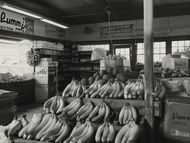 Black and White Fruit Market Interior