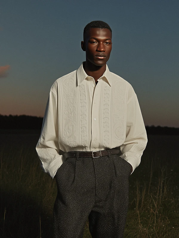Man in Twilight Field