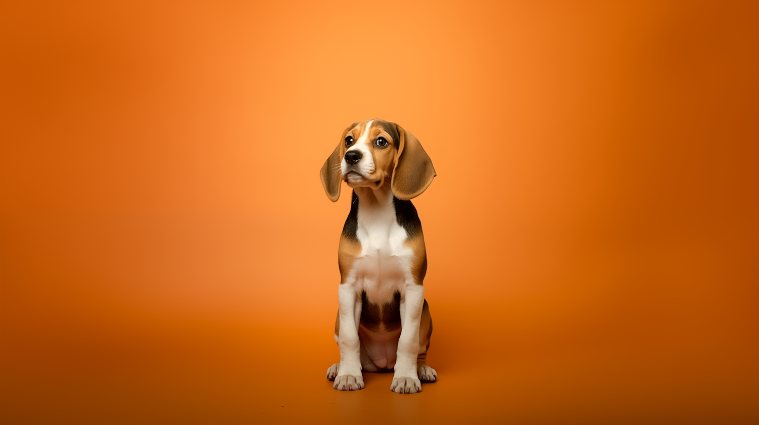 Young Beagle Puppy on Orange Background