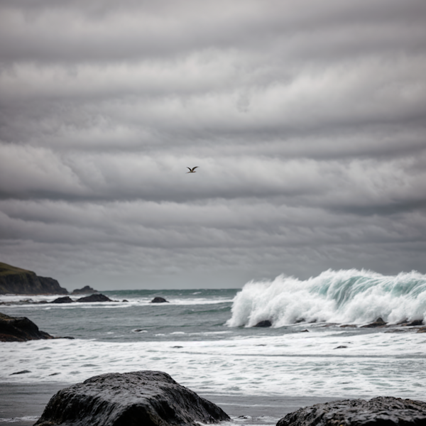 Moody Seascape with Solitary Bird