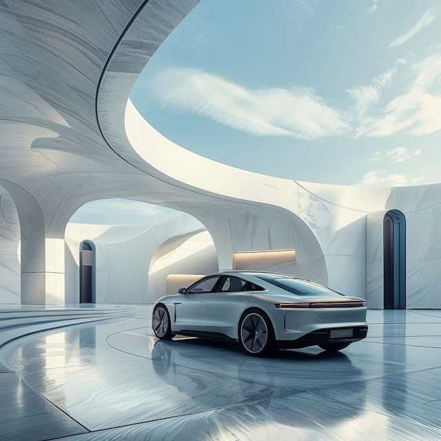 Futuristic Car in Architectural Structure