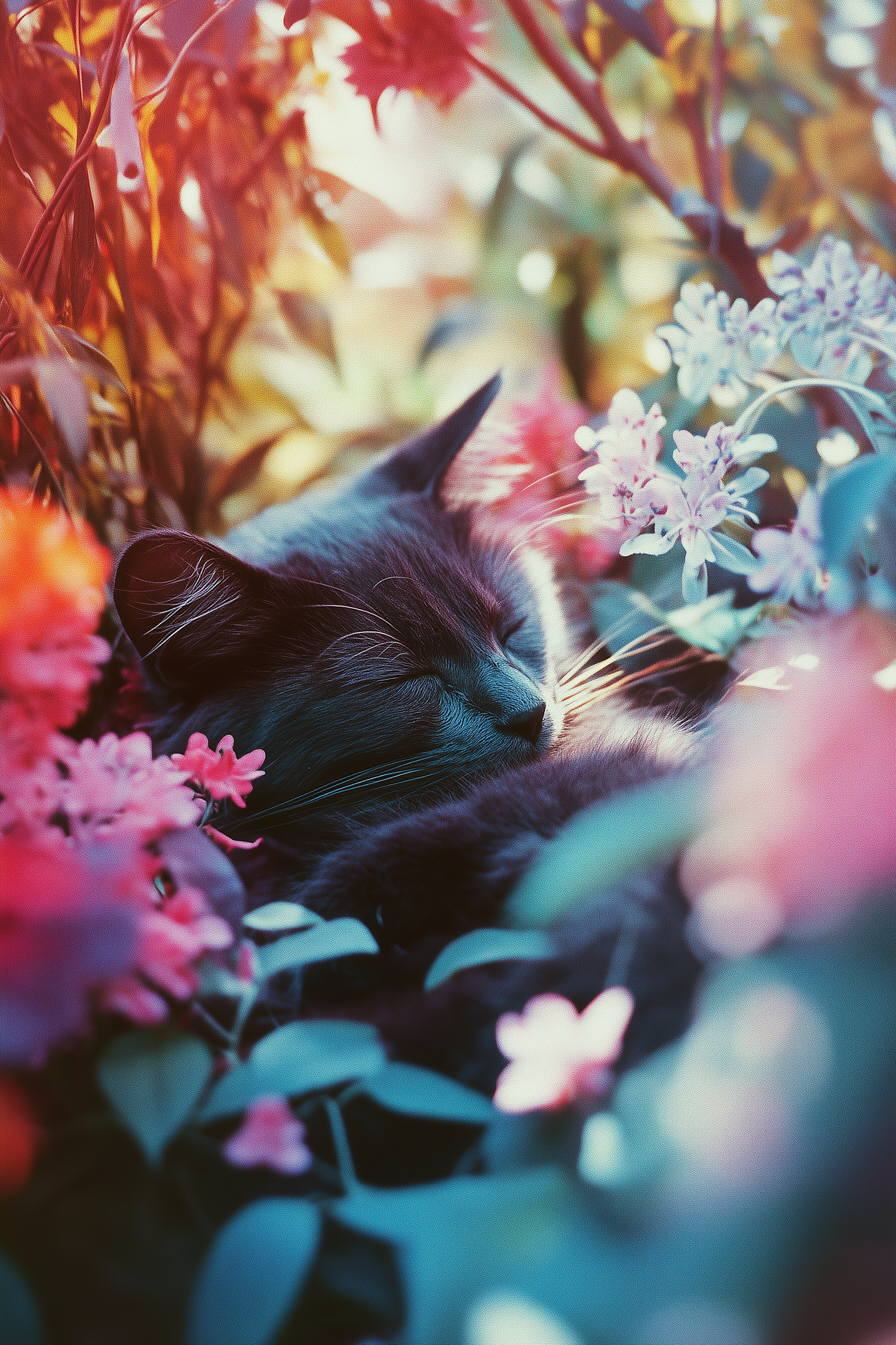 Serene Cat Among Flowers