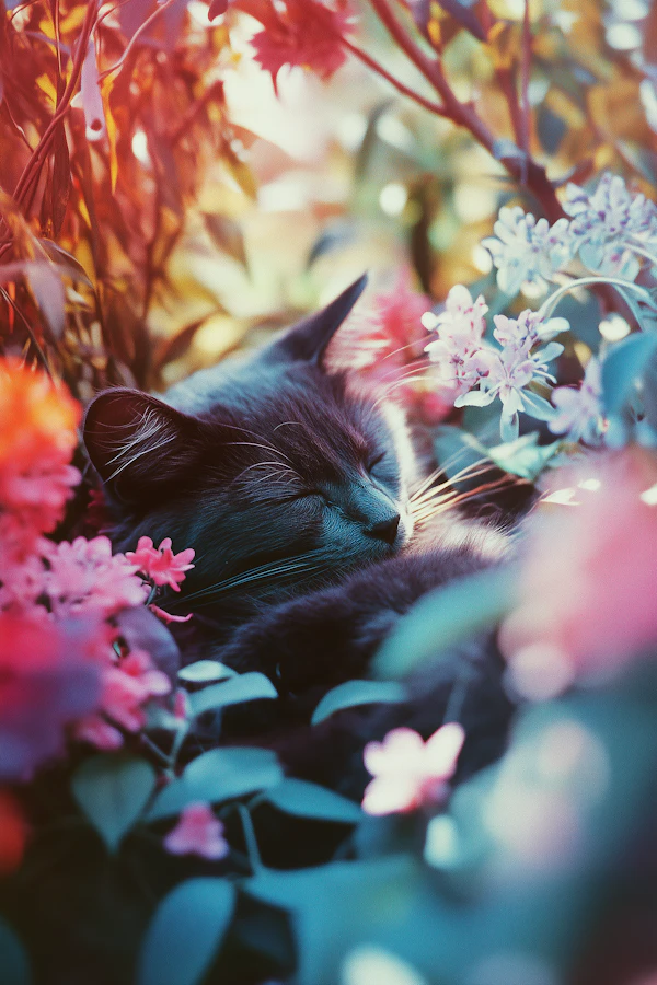 Serene Cat Among Flowers