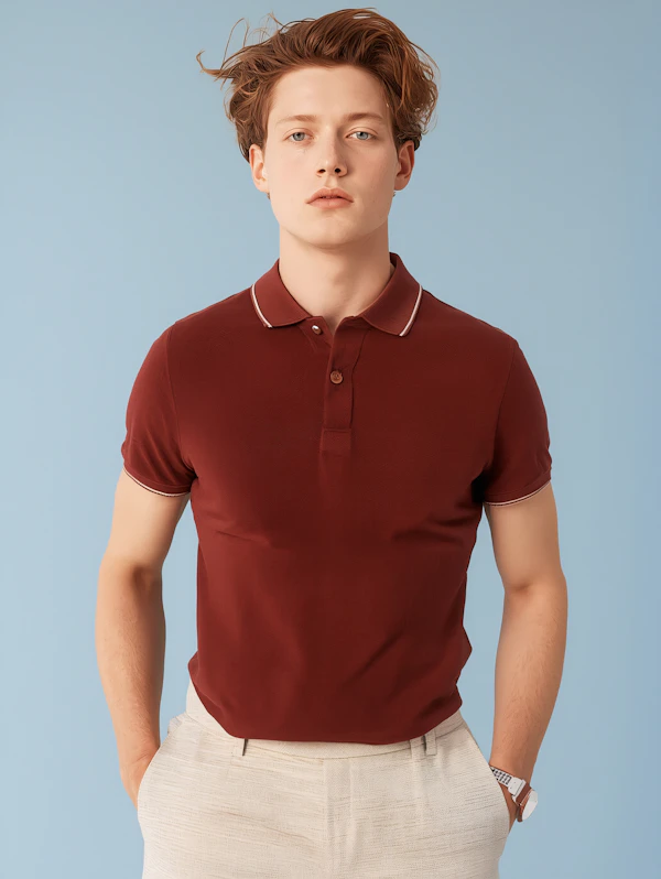 Man in Maroon Polo Shirt