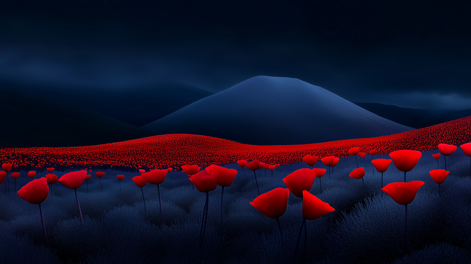 Surreal Landscape with Red Poppies