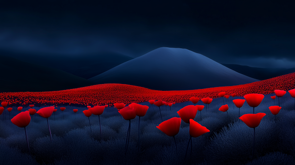 Surreal Landscape with Red Poppies